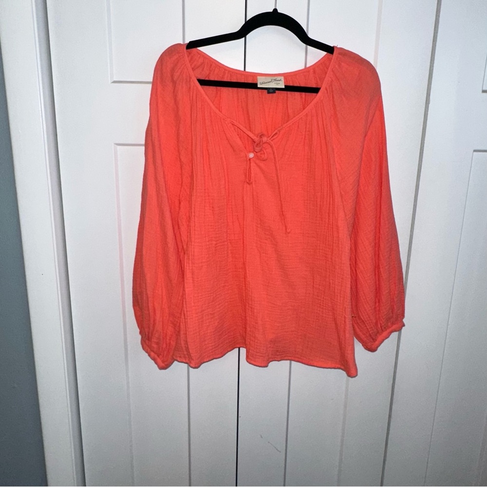 Women's Universal Thread Coral/Orange Cotton Peasant Blouse - L - NwOT